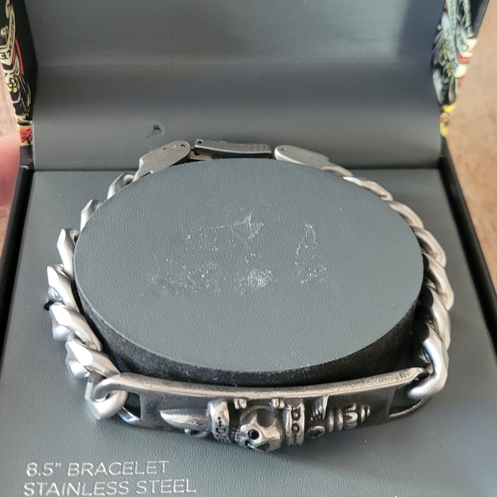 Ed Hardy Silver Skull Chain Bracelet